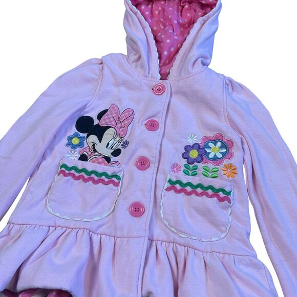 Minnie Mouse Disney Pink Floral Ruffle Button Sweater - Picture 2 of 3